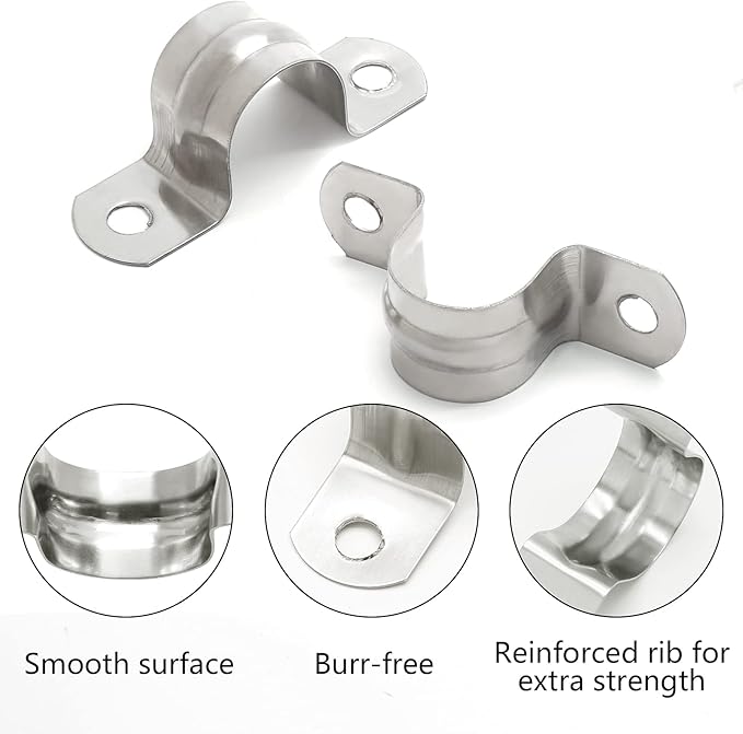 50PCS M20 (3/4 Inch) Conduit Clamps, Stainless Steel Two Hole Strap U Bracket Rigid Pipe Strip, Cable Clamp Hanger with 2 Holes Fit for 3/4 inch Pipes OD