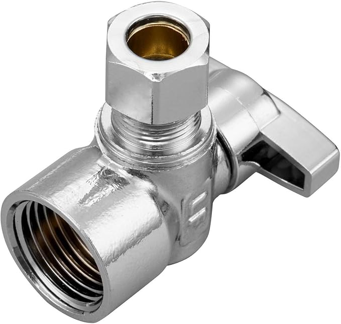 2 Pack Premium Brass Chrome plated 3/8" FIP Female Thread x 3/8 Inch OD Compression Quarter Turn Water Angle Stop Valve Shut Off