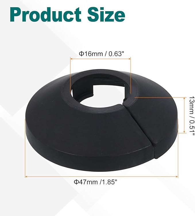 uxcell Escutcheon Plate, 1Pcs 16mm - Fit 0.63" Outer Diameter Split Pipe Flange Water Pipe Cover Collar Decoration, PP Plastic Plumbing Cover Plates (Black)