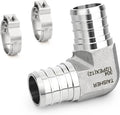 TAISHER 1PCS 304 Stainless Steel 90 Degree Elbow Pex Fittings, 1/2" Pex Fitting With 2PCS Hose Clamp For Tubing Pipe