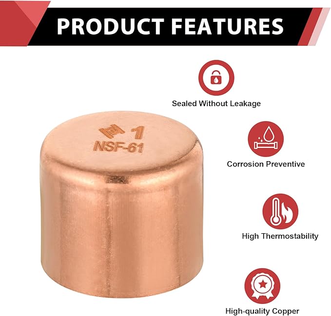 (Pack of 10) EFIELD 1-Inch Solder Copper Pipe End Cap (Plug), LF Copper Plumbing Fittings with Sweat Solder Connection,(COPPER055)