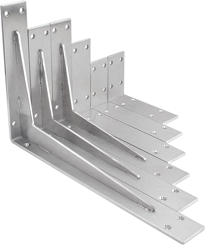 YUMORE Shelf Bracket Heavy Duty 14x8x2 in, 1/5IN Extra Thick Solid L Brackets Stainless Steel Countertop Bar Top Support Brackets Wall Mounted, Includes Hardware, 2 Pack