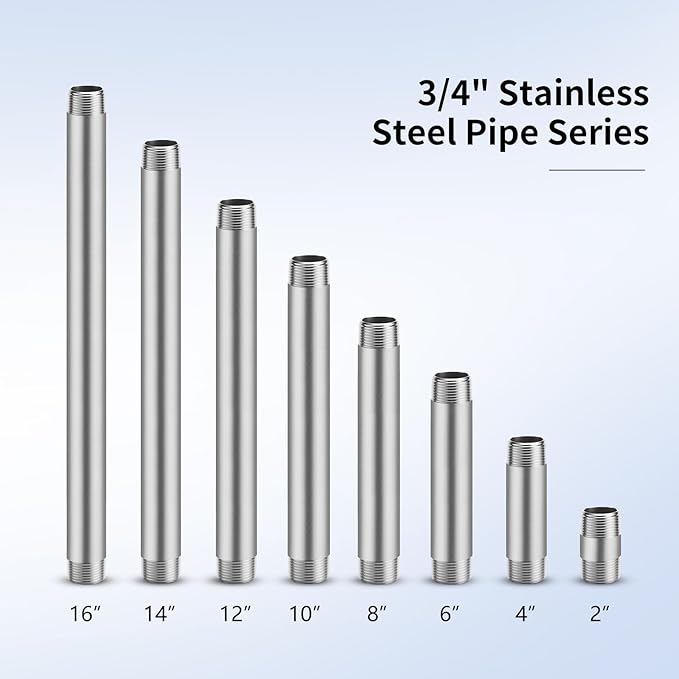 3/4"x4" 304 Stainless Steel Pipe, 3/4" NPTx 3/4" NPT Male Threaded Nipple, SCH40 Heavy Duty Pre-Cut Steel Pipe for Plumbing Gas, Hydraulic, and Industrial Applications(4",2 Piece)
