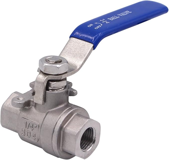DERNORD Ball Valve Stainless Steel 304 1/4" NPT Heavy Duty for Water, Oil, and Gas with Blue Locking Handles (Pack of 2)
