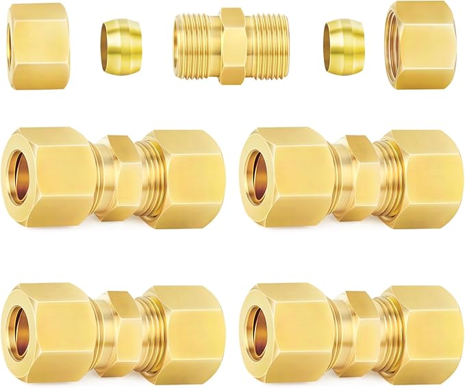 ChillWaves Brass Compression Tube Fitting, 1/2" OD x 1/2" OD Compression Union Connector(5-PACK)