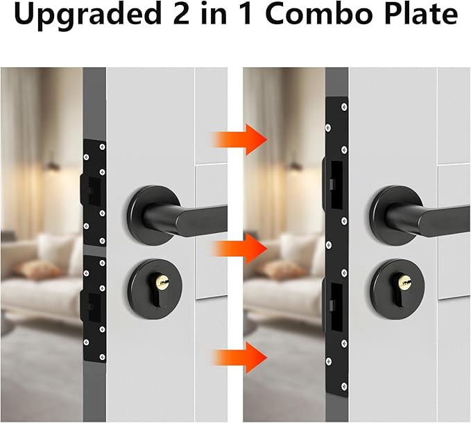 Double Holes Latch Reinforcement Plate Heavy Duty Security Latch Plate Security Striker Plates for Exterior Interior Door Deadbolt Fix Door Frame for 4.5 inch Hole Center (Black-2Pcs)