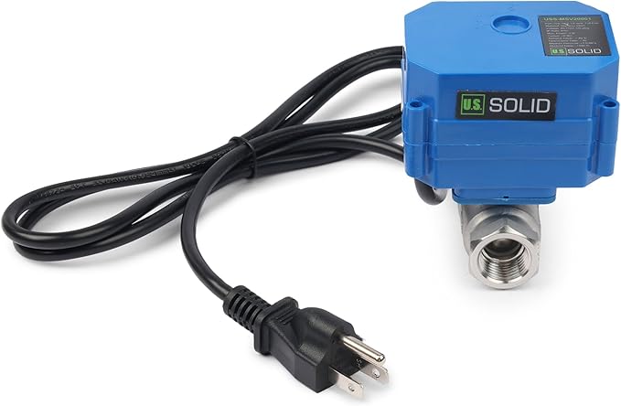 U.S. Solid 1/2" NPT 2-Way Motorized Ball Valve with US Plug 110VAC 304 Stainless Steel Electrical Ball Valve, Auto Return, Normally Closed, IP65, NSF Certified