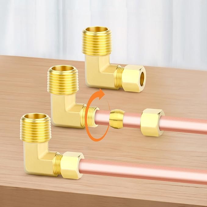 GASHER 10PCS Brass 90 Degree Elbow Compression Tube Pipe Fitting Connector, 1/8" Tube OD x 1/4" NPT Male Connector