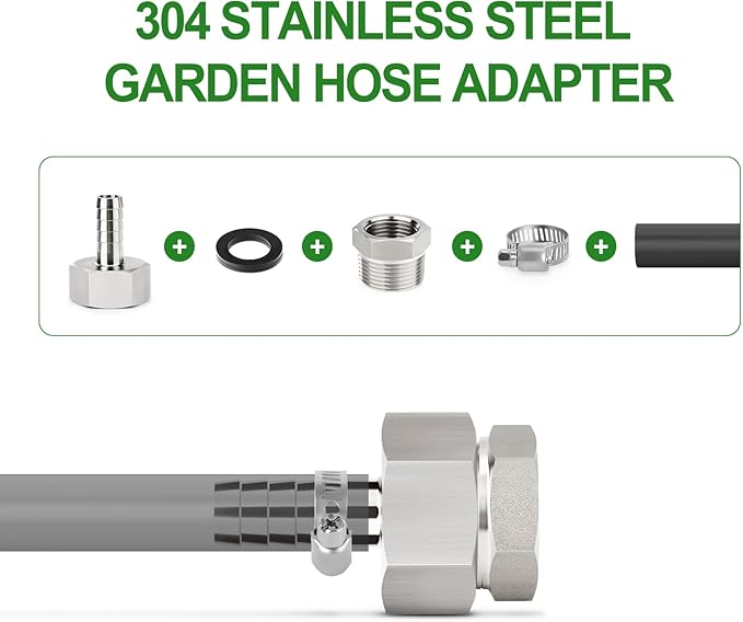 TAISHER 1PCS 304 Stainless Steel Garden Hose Adapter, Hex Bushing 3/4" GHT Female x 1" NPT Male Garden Hose Connector