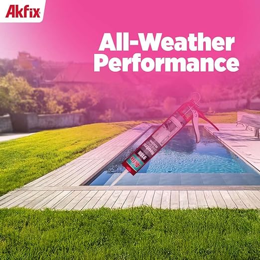 Akfix 918N White 100% Silicone Caulk for Kitchen and Bathroom (1x10.5 fl.oz.) - Solvent-Free, Low Odor, UV & Water Resistant, Fast Curing, Paintable, High Elasticity Silicone Sealant | White, 1 Pack