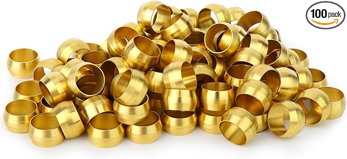 GASHER 100PCS Brass Compression Fitting, Brass Compression Sleeve Ferrules 5/16" Tube OD