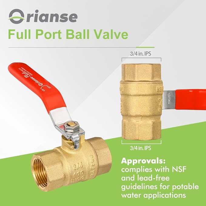 10Pack Orianse 3/4 Inch Red Handle Full Port Brass Ball Valve 3/4" FIP NPT Threaded,Heavy Duty 150PSI 600 WOG,1/4-Turn Shut Off Ball Valve for Water Oil Gas