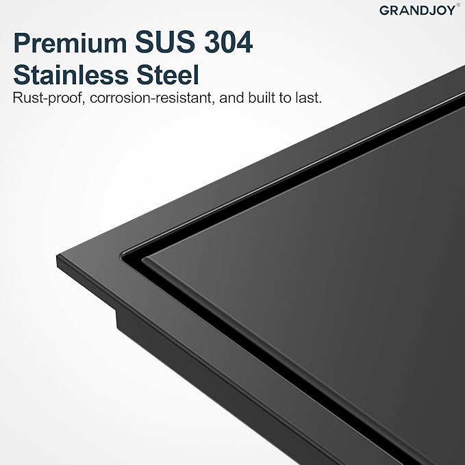 6 Inch Square Shower Floor Drain, Matte Black SUS304 Stainless Steel Grid Grate with X-Shaped High Flow Channel, Anti-Clogging Hair Strainer, Standard 2" Outlet