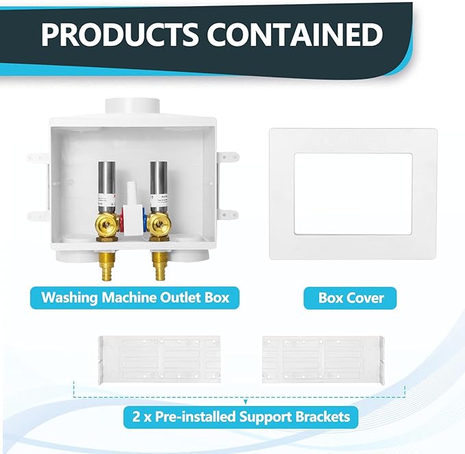 30 Pack Seelink Washing Machine Outlet Box, Double Drains, Single Lever, 1/2 Inch Pex-A Inlet x 3/4 Inch MHT Outlet Connection, with Stainless Steel Water Hammer Arrestor(WM018-30Pack)