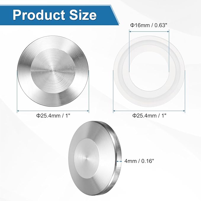 uxcell Stainless Steel Sanitary Fitting Clamp End Cap 1" (25.4mm) Solid Tube End Cap with Silicone Gasket for Food Beverage Cosmetics Factory Pipes