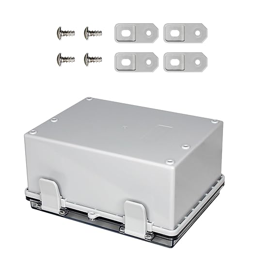 Electrical Junction Box Waterproof Outdoor Box Wall Brackets for Power Project Weatherproof Plastic Enclosure for LED Lights, Solar Panels, and Surveillance Cameras Clear (8"x6.1"x3.9")