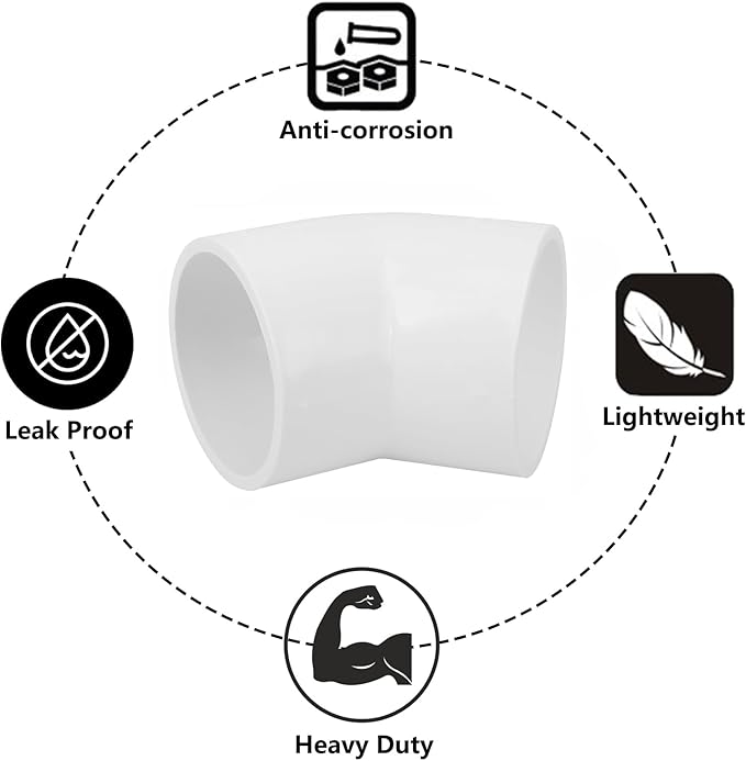4Pack 2" 45 Degree PVC Elbow Pipe Fitting Connector (Socket x Socket) Furniture Build Grade SCH40 2 Inch 45 Degree Elbow PVC Corner Adapter for Home Sewer Plumbing Water Line