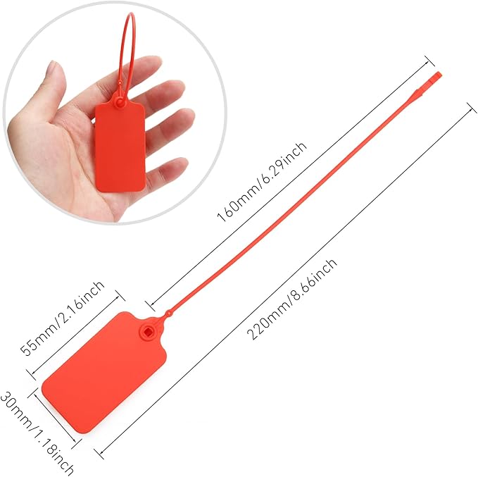 50 Red Blank Plastic Tags for Labeling Waterproof Hanging Labels Writable Tags Seal Plastic Marking Label for Clothes Bags Keys Inventory with One Marker Pen