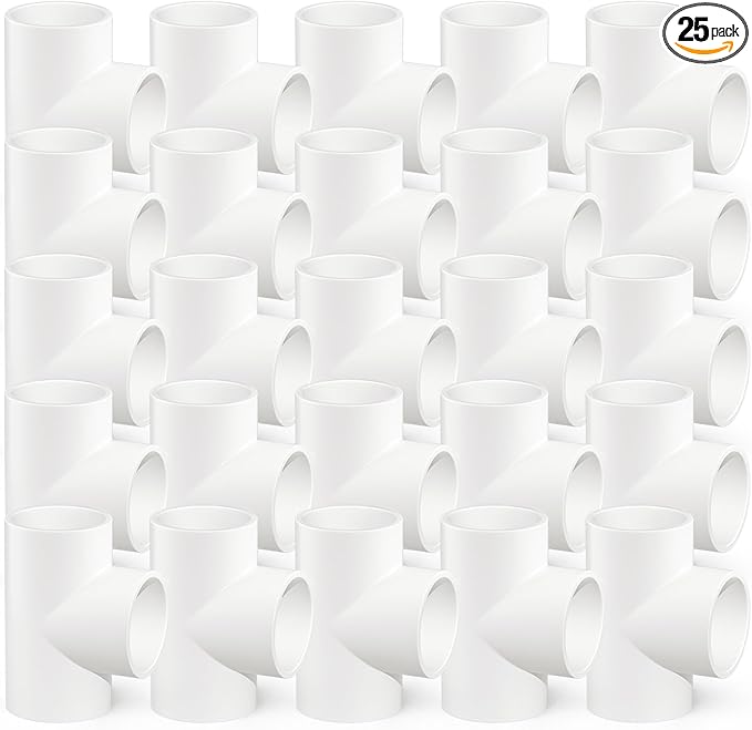 GASHER 25PCS PVC Pipe Fitting 3/4" x 3/4" x 3/4" PVC Tee Furniture Grade Pipe Socket Fittings, For Home or Industrial