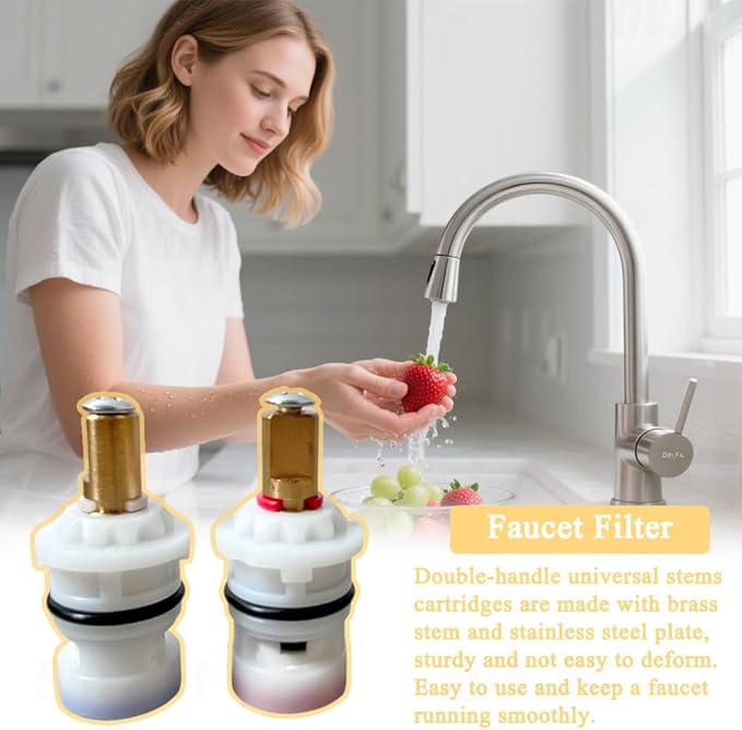 Ceramic Stem Disc Faucet Cartridge (Hot & Cold Pair), Replacement for 9608020 9608060 48/143/149 Series, Universal Bathroom Valve Cartridge