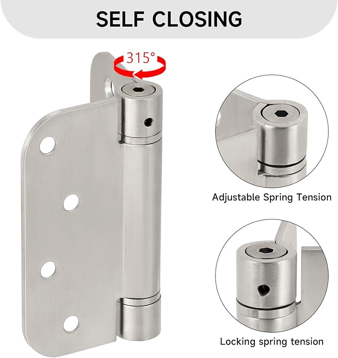 3 Pack Self-Closing 4" Heavy Duty Spring Loaded Stainless Steel Hinges with 5/8" Radius for Exterior Doors