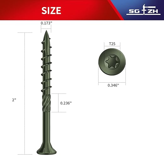 #8 x 2 Inch Deck Screws (116Pcs) 1lb. Carbon Steel, Green, Flat Head, Rust Resistant epoxy Coated, with T25 Star Bit