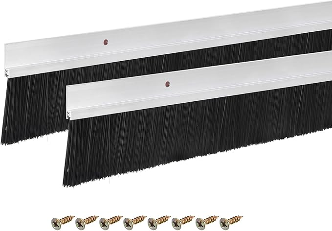 uxcell 2Pcs Door Brush Bottom Sweep H-Shape Aluminum Alloy Base with 2-inch PP Brush for Home, Industrial (47-inch L, Silver)
