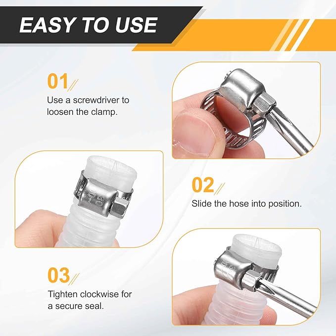 HARFINGTON 12 Pcs Hose Clamp 9/16"-1-1/16" (14-27mm) 304 Stainless Steel Adjustable Worm Gear Hose Clamp with Phillips Screw Assortment Kit for Fuel Line Pipe Plumbing Automotive Tube