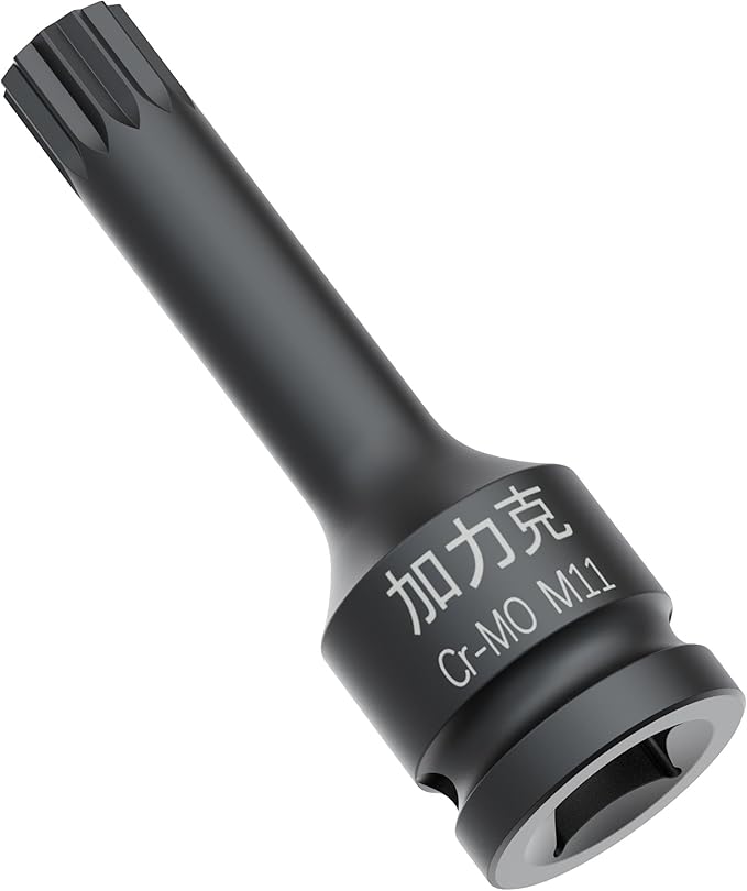 1/2-Inch Drive x M11(11mm） Impact XZN Triple Square Spline Bit Socket, Metric Lengthen Screwdriver Socket Adapter, 3-Inch Length, CR-MO Steel, One-Piece Construction, Black