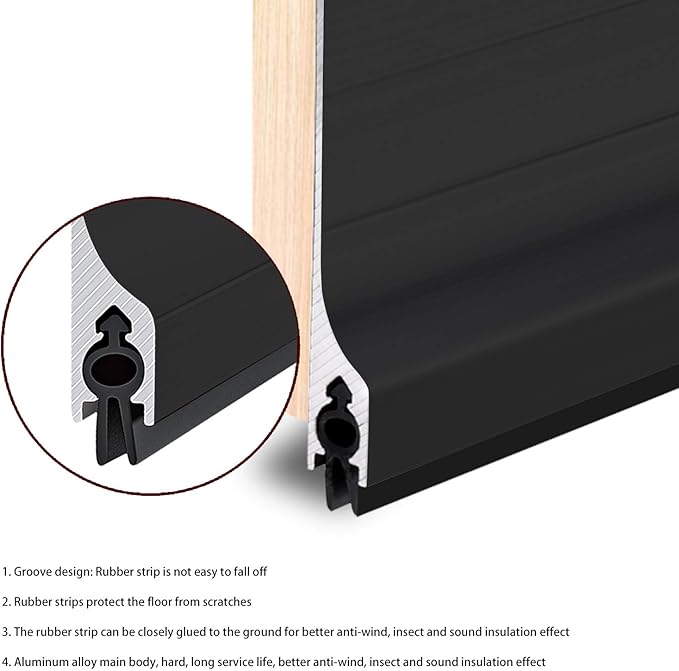 Metal Door Draft Stopper Bottom Mice Seal Strip Noise Blocker, Aluminium Mouse Sweep 2" W x 36" L, Black