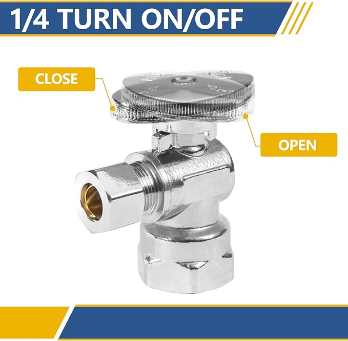 Angle Stop Valve,1/2" FIP Iron Pipe x 3/8" Compression Chrome Angle Shut-off Valve with 1/4 Turn (Pack of 5)(VALVE054-5Pack)