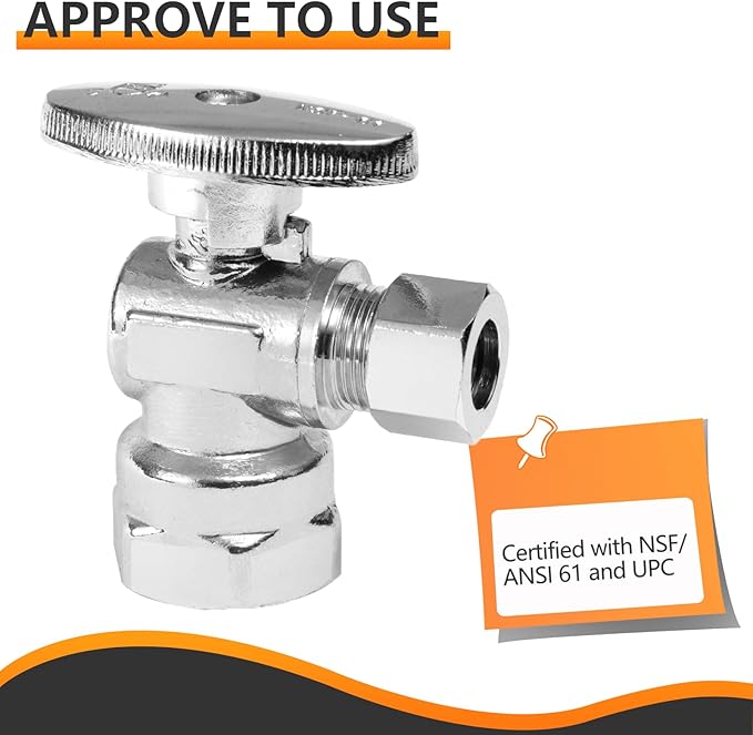2-PCs HeSun Angle Stop Valve, 1/2" FIP X 3/8" OD Compression, 1/4 Turn Shut Off Valve, Chrome Plated Brass(VALVE054)