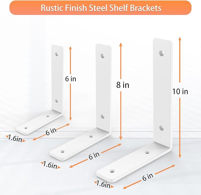 L Shelf Brackets 10 inch, White Heavy Duty Iron Shelf Brackets, Industrial Modern Floating Shelf Support for Wall Mount Shelves