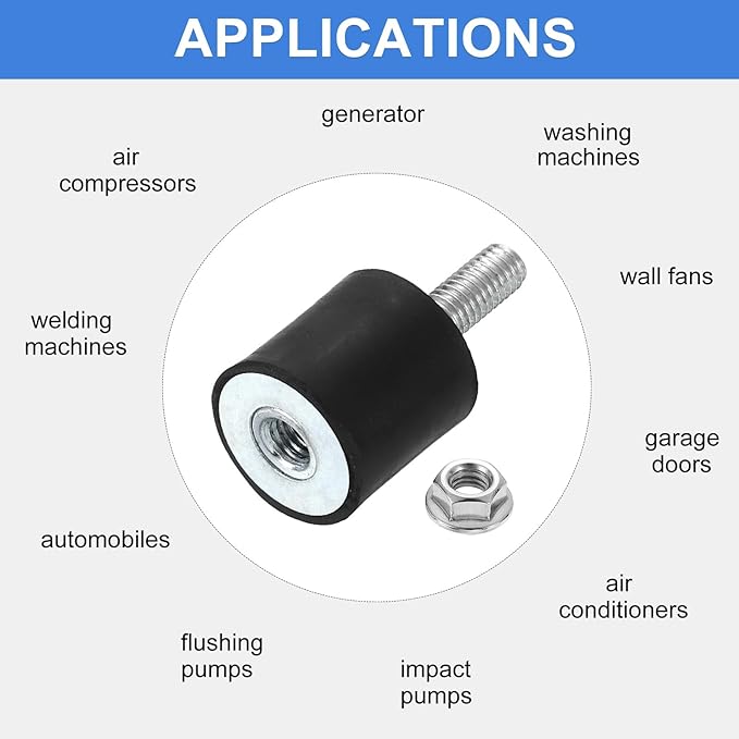 uxcell M6 Rubber Mounts, 8Pcs 20x20mm(DxH) Rubber Cylindrical Anti Vibration Isolator Shock Absorber with Lock Nut for Car Bobbin Generator Air Compressors