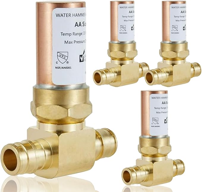 Water Hammer Arrestor,1/2Inch Tee Copper Water Arrestor,Pex-A Expansion Connection(4PACK,Copper Arrestor)(HAMMER008-4Pack)