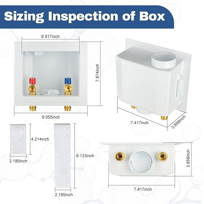 20-PACK GUOFIS Washing Machine Outlet Box, PEX Laundry Washer Box with Central and Side Drain Design(1/2"Copper Press Connection Inlet X 3/4"MHT Outlet)(WM055-20Pack)