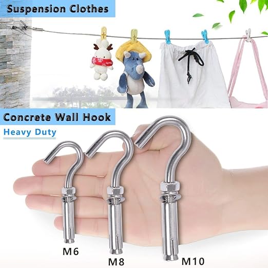 Concrete Wall Hook, Lsqurel 304 Stainless Steel Concrete Anchors Heavy Duty Open Expansion Bolts for Concrete Wall (M8-10Pack)