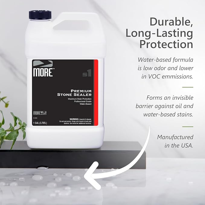 MORE Premium Stone Sealer - Water-Based Protectant - Granite, Marble, Concrete & Grout Sealer - for Indoor & Outdoor Use - Protects Against Oil, Water-Based Stains - Unscented - Gallon (128oz)