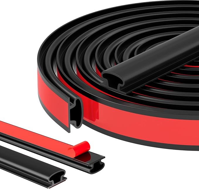 Weather Stripping Door Seal Strip, D Shape Rubber Door Weather Stripping,Self Adhesive Doors Seal Strip for Window Frame Weatherstripping Soundproofing Insulation (Black, 33FT)