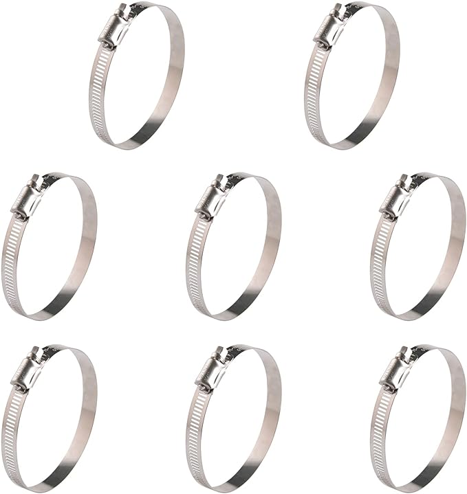 WINL 3.5'' Stainless Steel Hose Clamps- 8 Pack SAE 56 Worm Gear Drive Hose Clamps 3 Inch to 4 Inch (76mm-102mm) for Automotive Plumbing, 3 1/2'', 3 3/4’’, 3 1/4'' Clamps