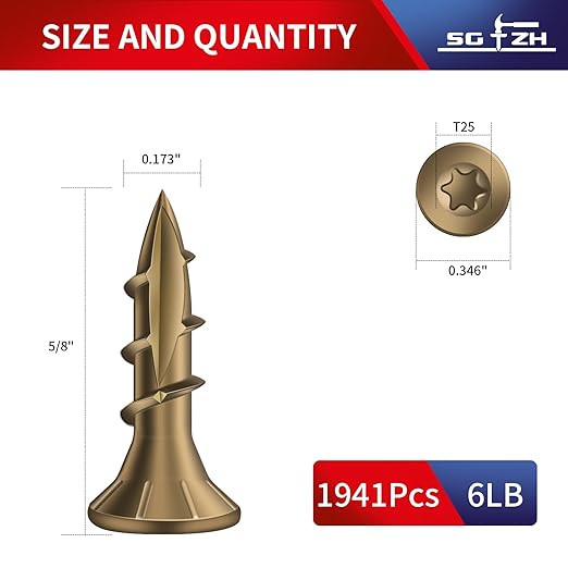 #8 x 5/8" Deck Screws (1941Pcs) 6lb. Carbon Steel, Yellow, Flat Head, Rust Resistant epoxy Coated, with T25 Star Bit