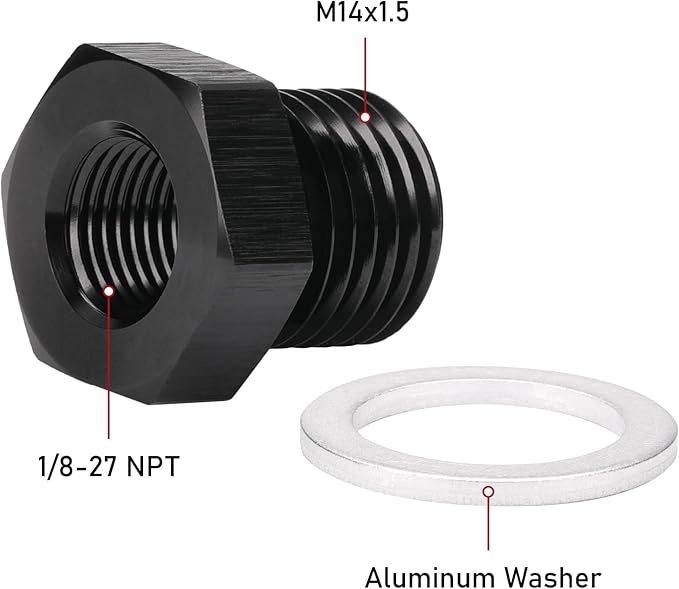 M14x1.5 Male Metric to 1/8 NPT Female Oil Pressure Sensor Adapter Fitting Reducing Bushing Aluminum Black