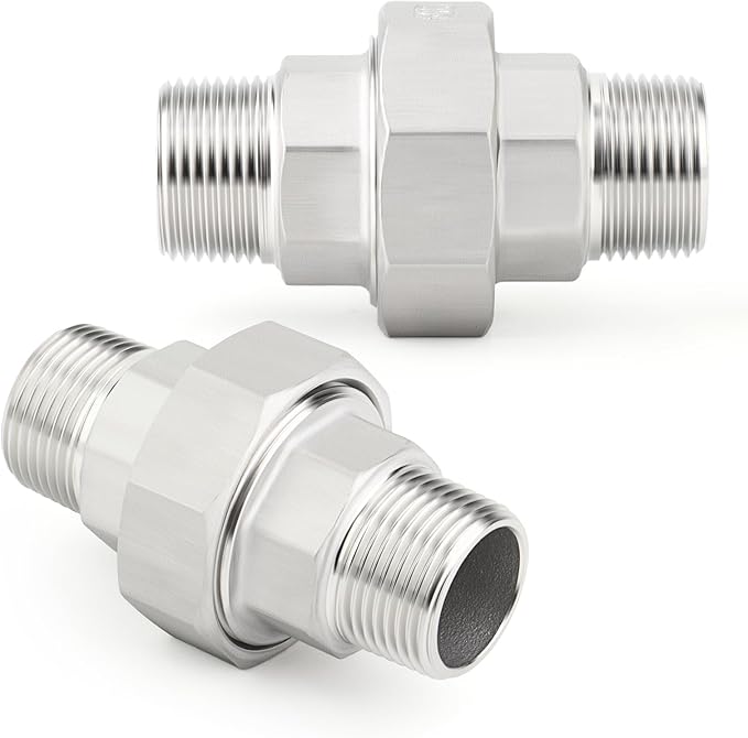 TAISHER 2PCS 304 Stainless Steel Union，1/2" NPT Male x 1/2" NPT Male Cast Pipe Fitting