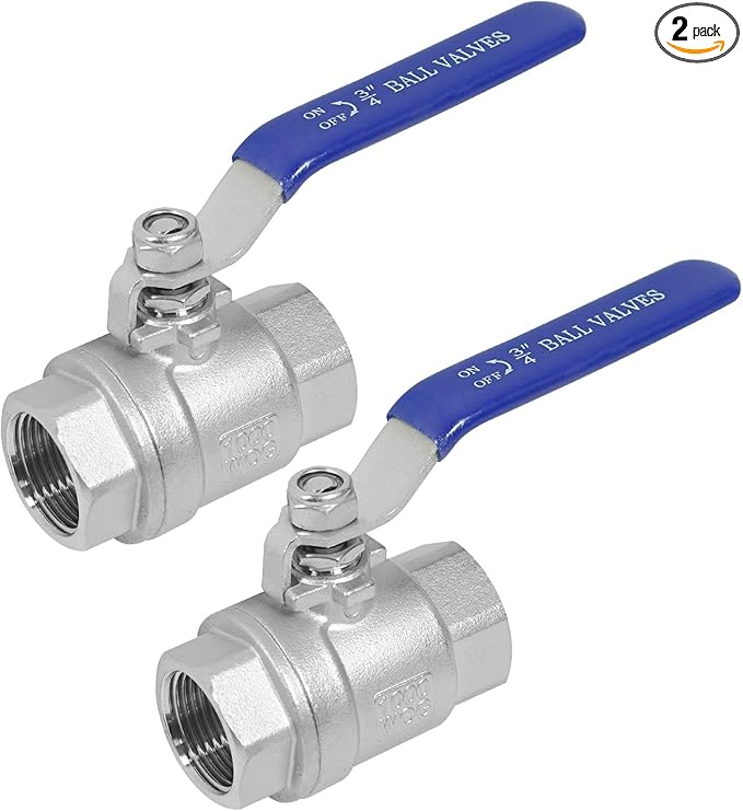 YADIAN 2 Pack 3/4'' Ball Valve 304 Stainless Steel NPT Female Full Port 3/4 inch Ball Valve Heavy Duty Shut Off Valve for Water, Oil, and Gas with Blue Locking Handles, 1000 WOG