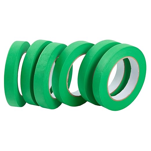 Green Masking Tape,Painters Tape,Green Painters Tape for Automotive paniting,DIY Paper Arts & Crafts, Spraying Drywall Paint, No Residue & Easy to Clean Up,6pcs 0.7in. X 54 Yd Painter's Tape