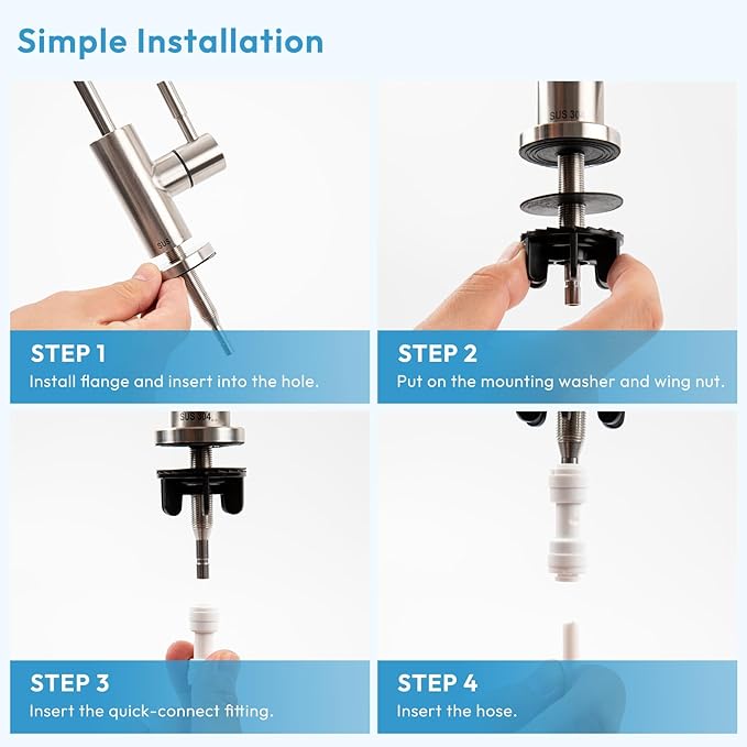 Besdor Drinking Water Faucet, Filtered Water RO Reverse Osmosis Faucet for Kitchen Sink, Non-Air Gap Lead-Free, 304 Stainless Steel, Brushed Nickel, WF2