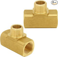 Joywayus Brass Pipe Fitting Barstock Street Tee T 3 way NPT 3/8" Female × 3/8" Male × 3/8" Female Adapter (Pack of 2)