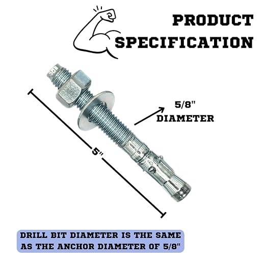 Zinc-Plated Steel Wedge Anchors, 5/8" X 5" - Heavy-Duty Mounting Bolts for Concrete - 25 Pack