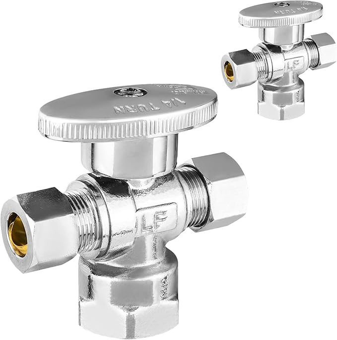 100-PCs HeSun Dual Compression Outlet Angle Stop Valve, 1/2" FIP x 3/8" OD Comp x 3/8" OD Comp, 1/4-Turn Shut Off Valve for Bathroom, PEX Chrome Plated Brass(VALVE369-100)