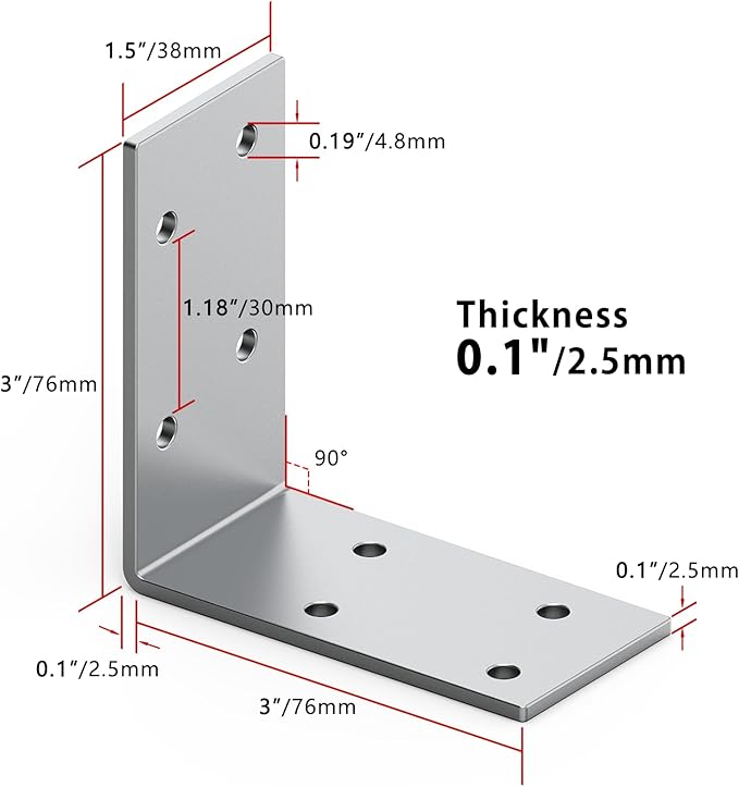 25 Pcs L Brackets Heavy Duty 12-ga Angle Fastener 3"x3" Angle Iron Galvanized L Shape Corner Brace Large Corner Bracket for Wood 90 Degree Corner Screw Bracket for Furniture,Bed,Timber,Shelf Brackets